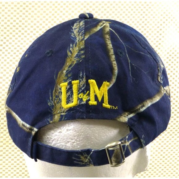 University Of Michigan Wolverines Blue Camo Distressed Baseball Cap Embroidered - Picture 4 of 7